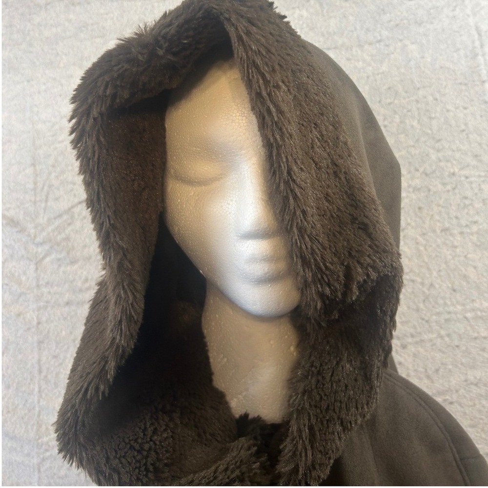 Jones New York Womens Faux Suede Fur Lined Hooded Jacket Coat Size M‎